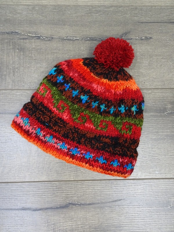 Lined Multi Coloured Pom Pom Hat - Wool