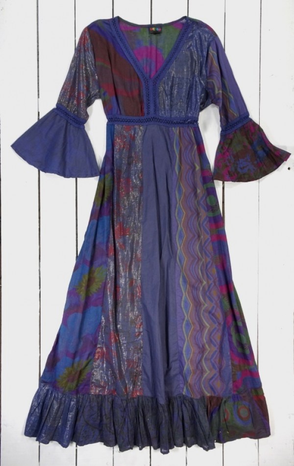 Patchwork Long Sleeve Long Dress - 100% Cotton