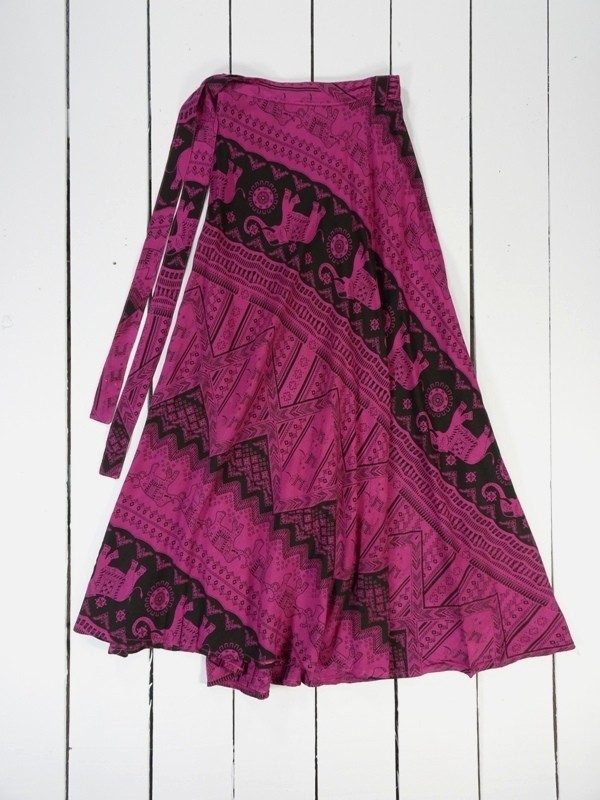 Elephant Print Long Wrap Skirt by Gringo