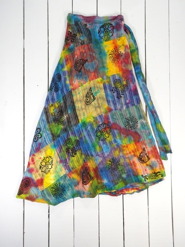 Tie dye patchwork wrap skirt by Gringo