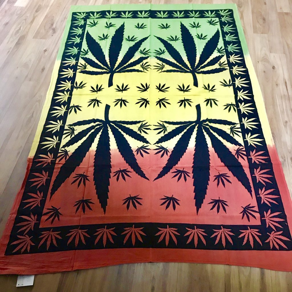 Rasta Colours Ganja Leaf Double Size Bedcover-Wallhanging by Namaste