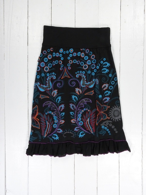 Cotton Mid Length Skirt Screen Print Detail by Gringo