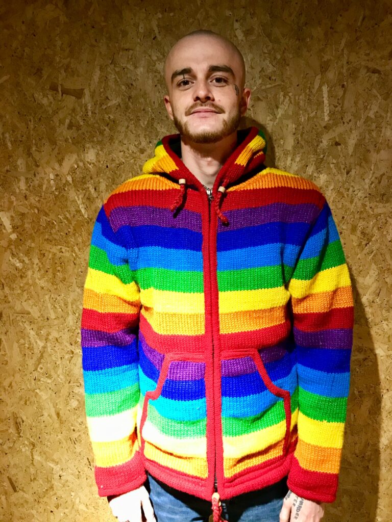 100% Wool Fleece Lined Rainbow Stripe Hooded Jacket