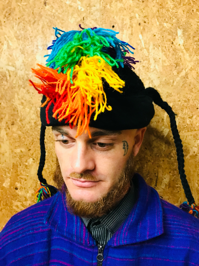 100% Wool Fleece Lined Rainbow Mohawk Hat