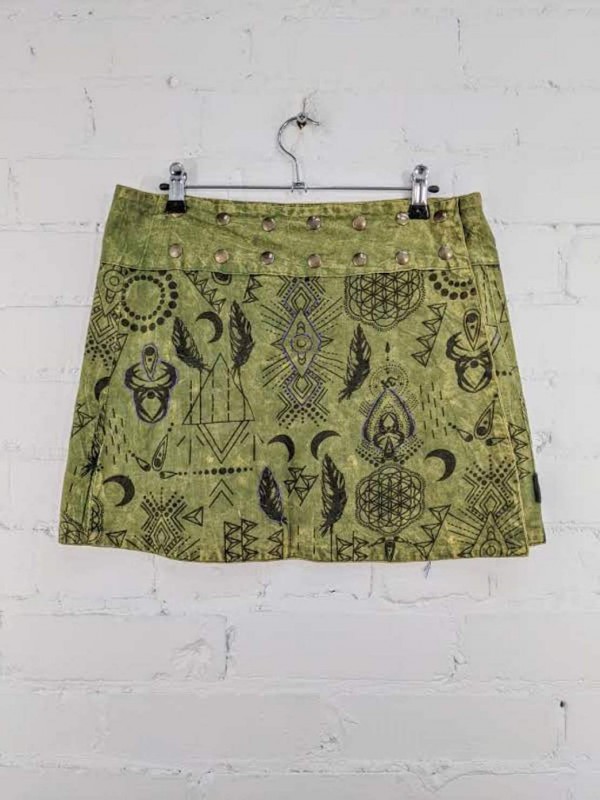 Cotton Screen Print Short Wrap Skirt by Gringo