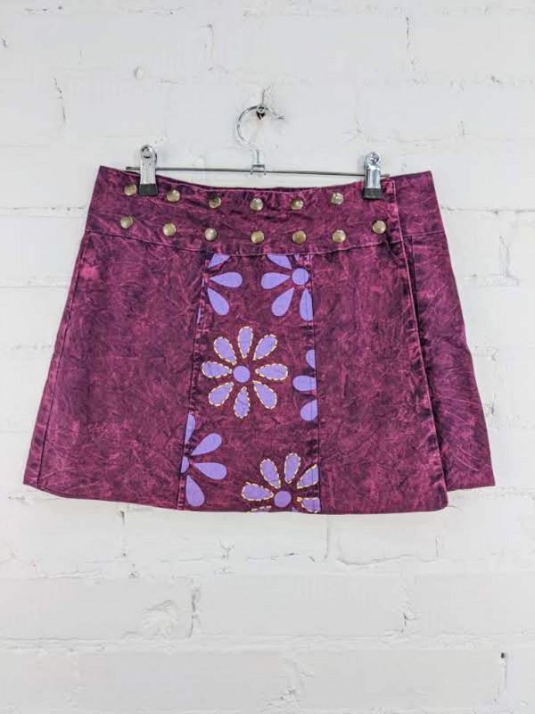 Cotton Popper Wrap Embroidered Flower Skirt by Gringo
