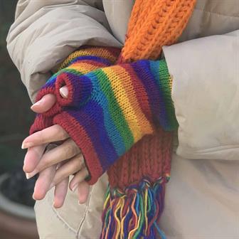 Fleece Lined Wool Rainbow Hand-Wristwarmers
