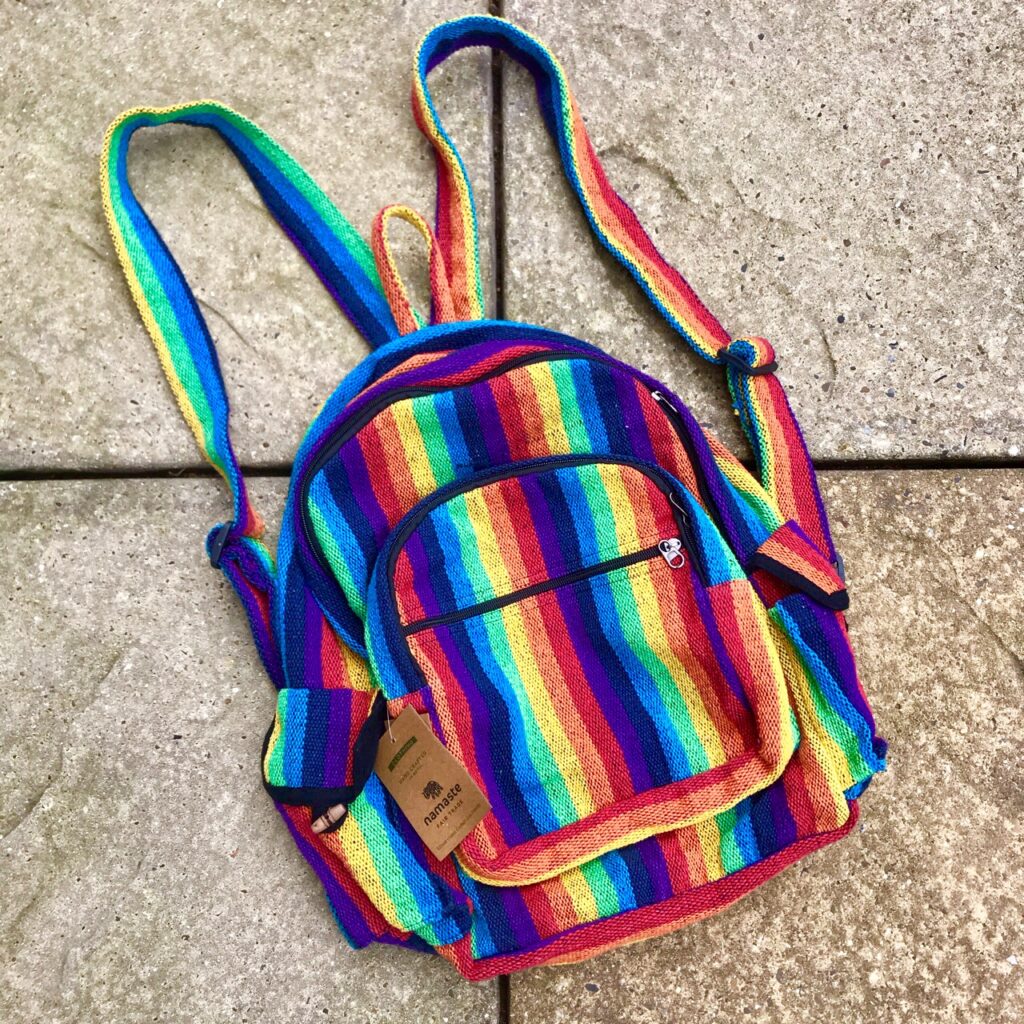 Gheri Cotton Rainbow Stripe Backpack by Namaste