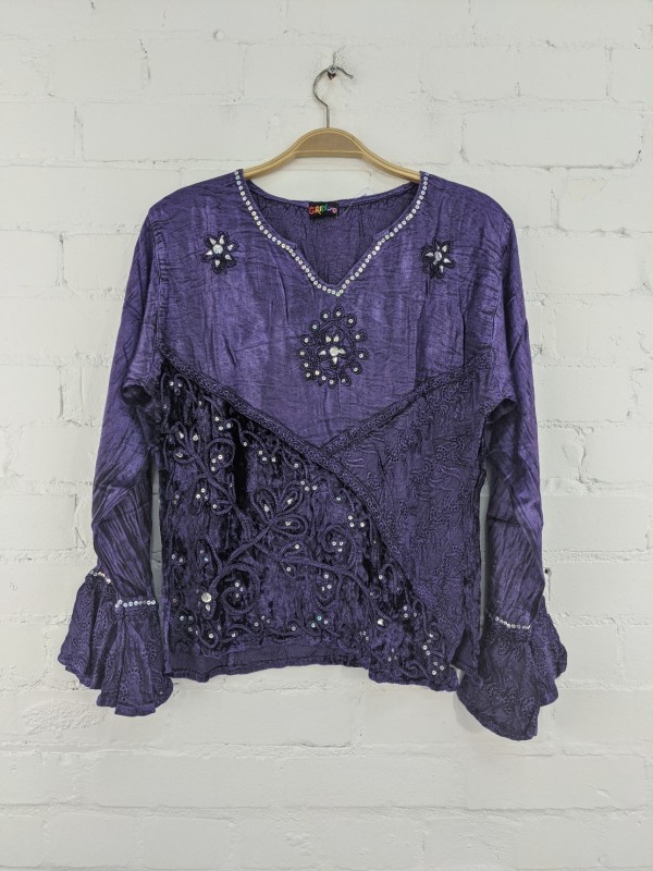 Velvet Top with Embroidered-Bead Detail by Gringo