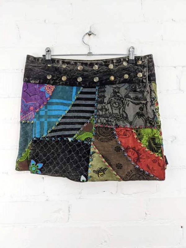 Patchwork Short Wrap Skirt