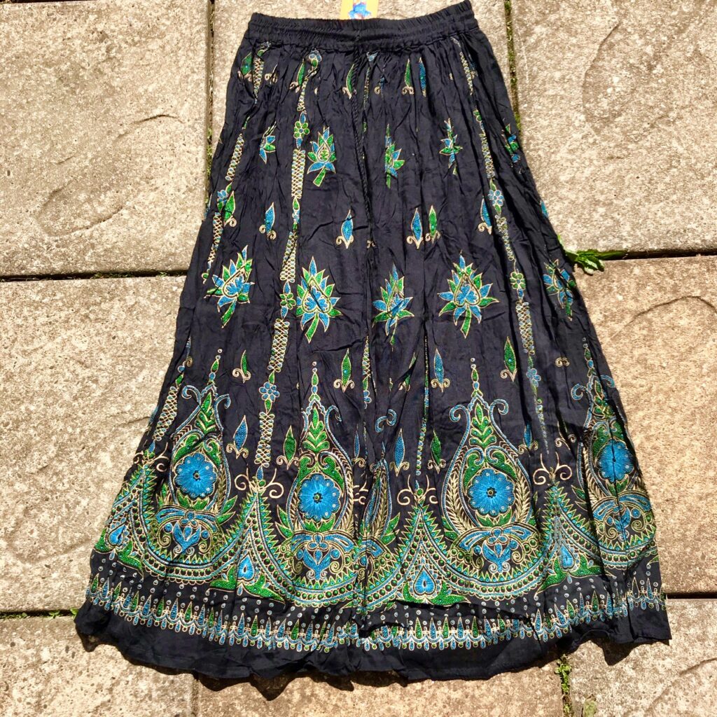 Indian Style  Black Multi Print Skirt by Hippy Buddy