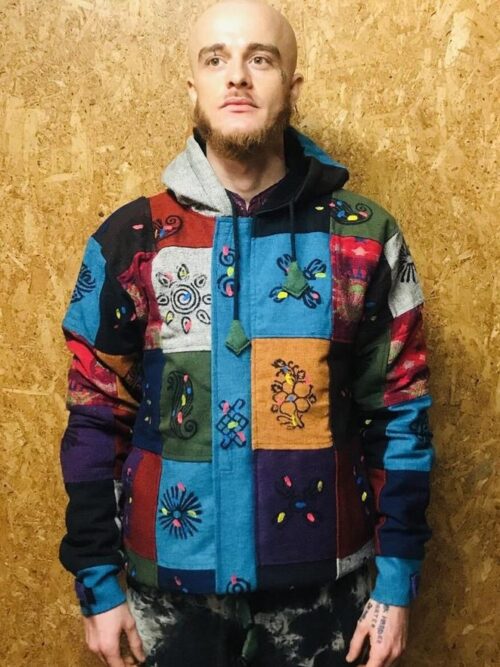 Nepalese Bright Patchwork Fleece Lined Jacket