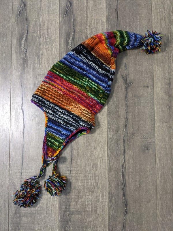 Wool Fleece Lined Rainbow Long Knit Hat by Gringo