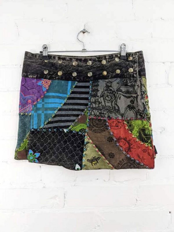 Cotton Sinka Multi Patchwork Wrap Skirt by Gringo