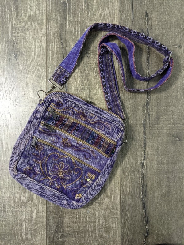 Cotton Drill 3 Pocket Embroidered Shoulder Bag by Gringo
