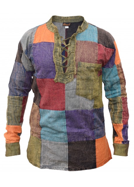 Nepalese Patchwork Lace Up Detail Shirt