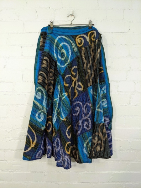 Cotton Patchwork Bleached Details Long Wrap Skirt by Gringo