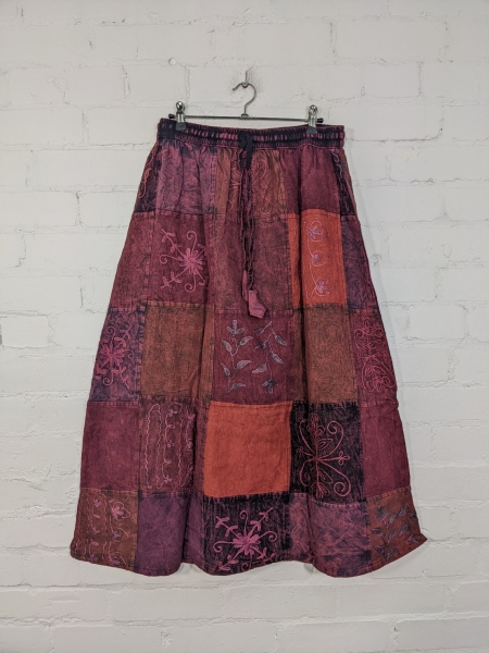 Cotton Patchwork Embroidered Detailed Long Skirt by Gringo