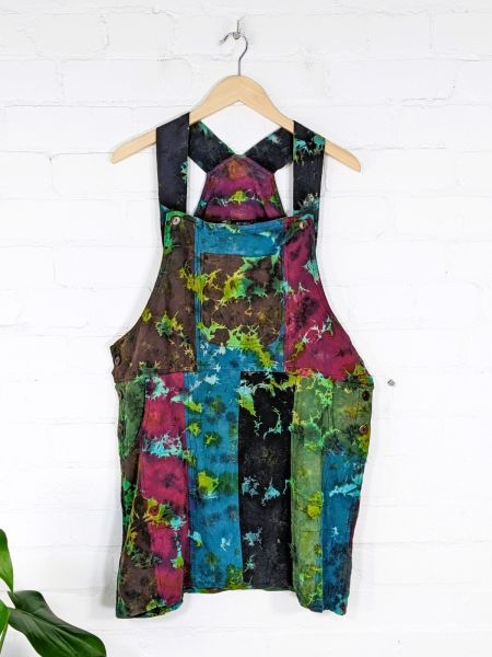 Cotton Tie Dye Panel Dungaree Short Dress by Gringo