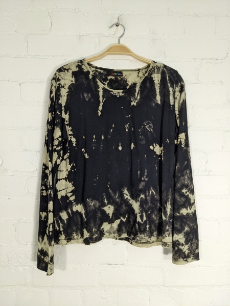 Cotton Rib Black-Cream Tie Dye Long Sleeved Top by Gringo