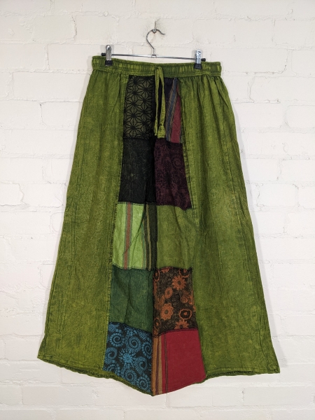 Cotton Patchwork Panel Long Skirt by Gringo