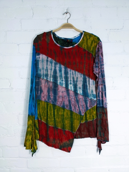 100% Viscose Flared Sleeve Patchwork Top by Gringo