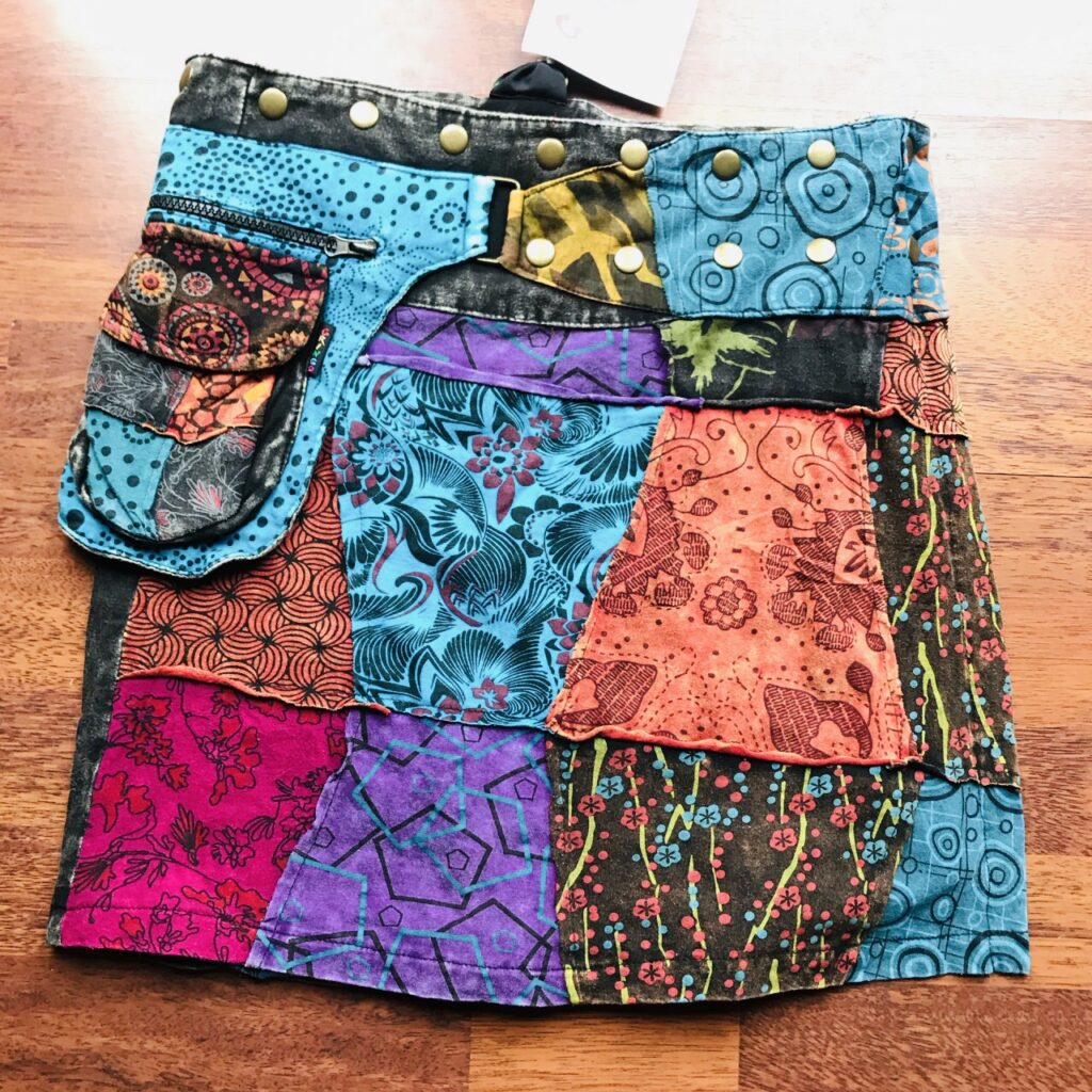 Cotton Patchwork Popper Wrap Skirt with Zipped Pocket by Gringo