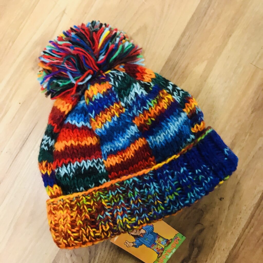 Fleece Lined Rainbow Multi Knit Bobble Hat