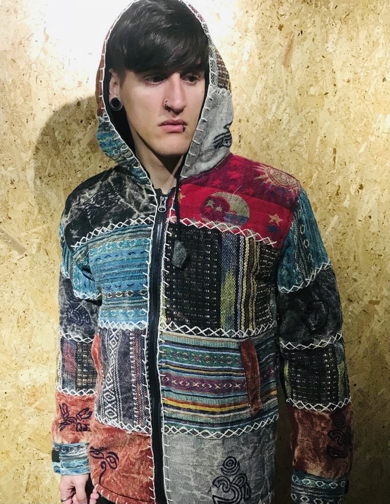 Nepalese Fleece Lined Hooded Patchwork Jacket