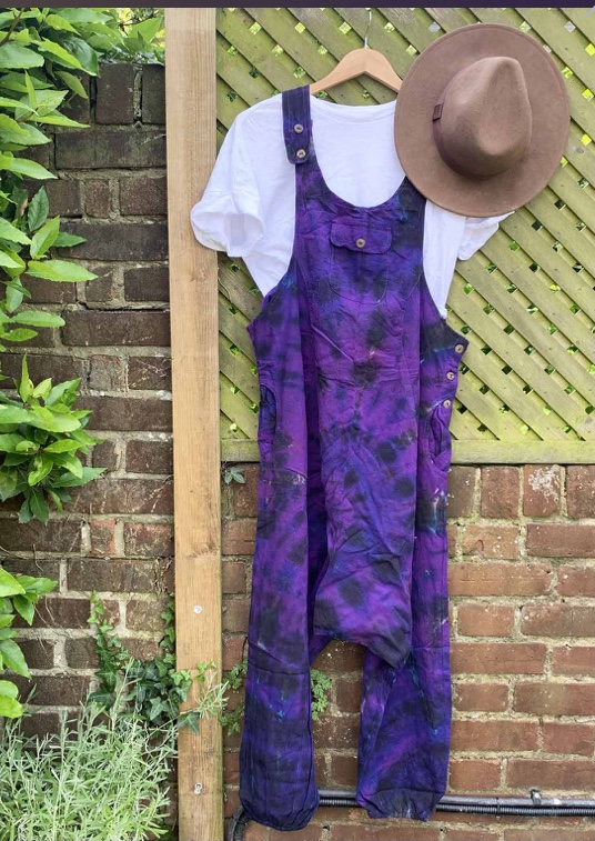 Cotton Purple Tie Dye Harem Dungarees