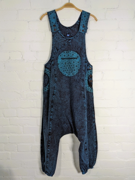 Cotton Harem Dungarees with Screen Print Detailing by Gringo