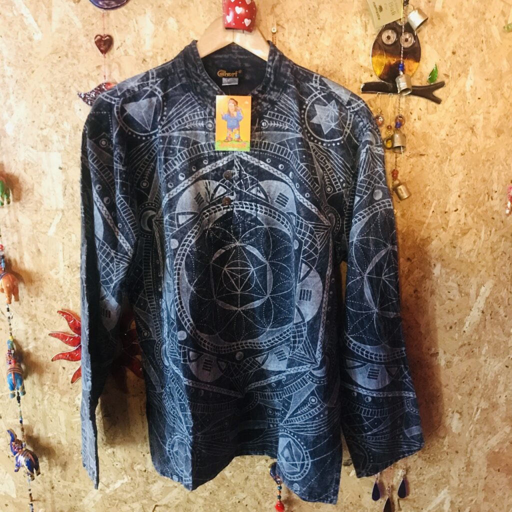 Cotton-Hemp Mandala Print Grandad Shirt