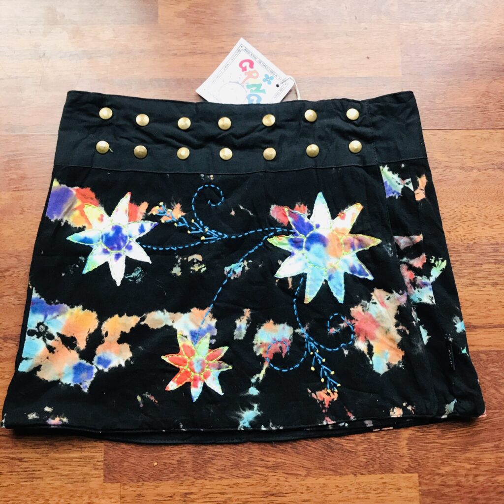 Tie Dye Appliqué Popper Wrap Short Skirt by Gringo