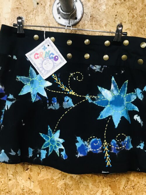 Tie Dye Appliqué Popper Wrap Short Skirt by Gringo