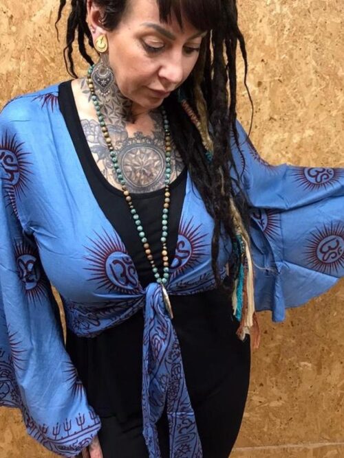 Nepalese Flared Sleeve Tie Front Top