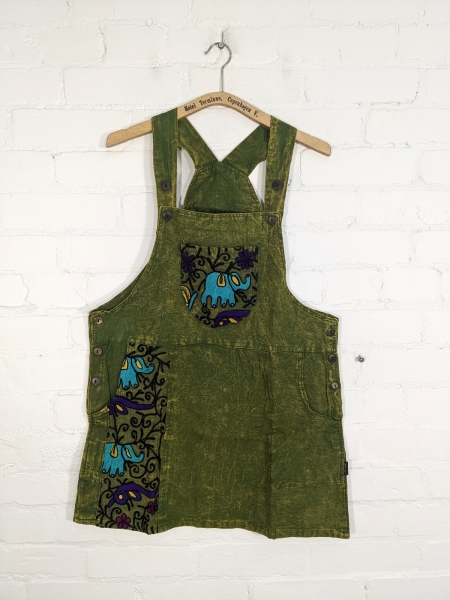 Cotton Dungaree Dress Elephant Detailing by Gringo