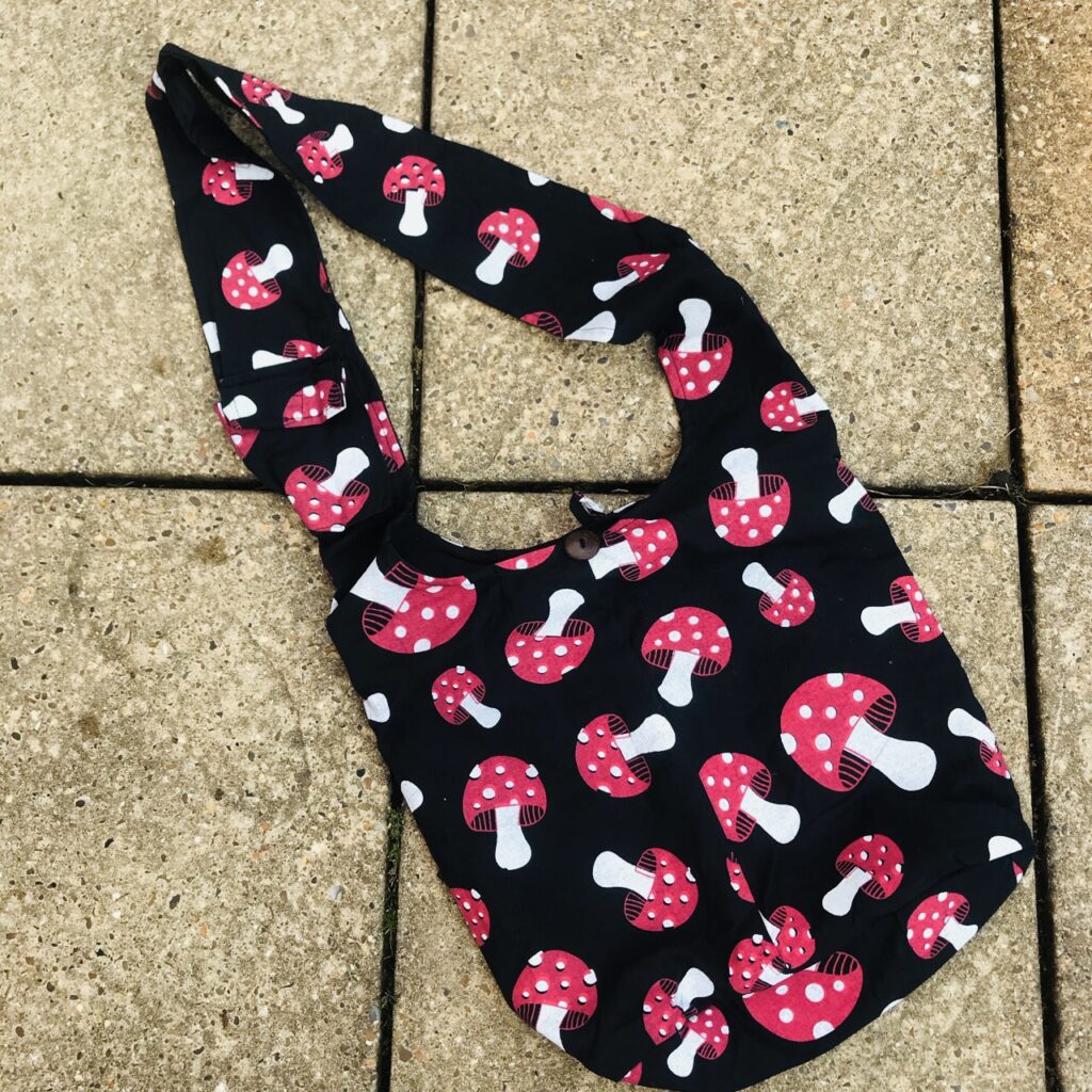 Nepalese Cotton Shoulder Bag With Screen Print Mushroom 🍄 Detailing