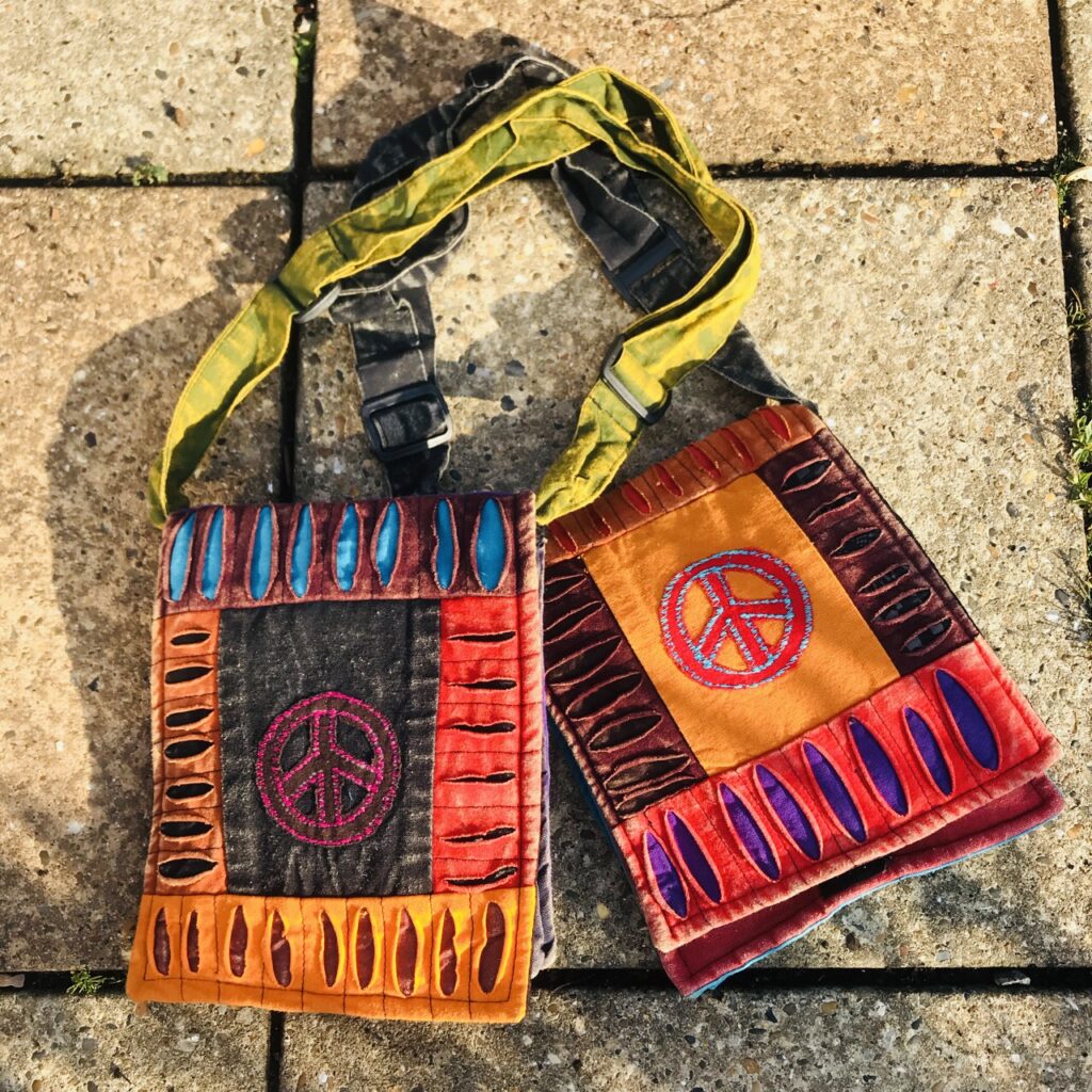 Assorted Cotton Small Shoulder Bag With Peace ☮️ Sign Detailing