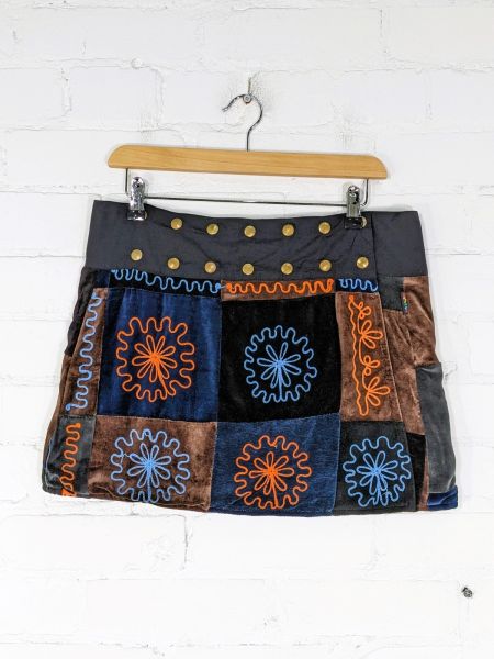 Cotton Velvet Patchwork Popper Style Wrap Short Skirt by Gringo