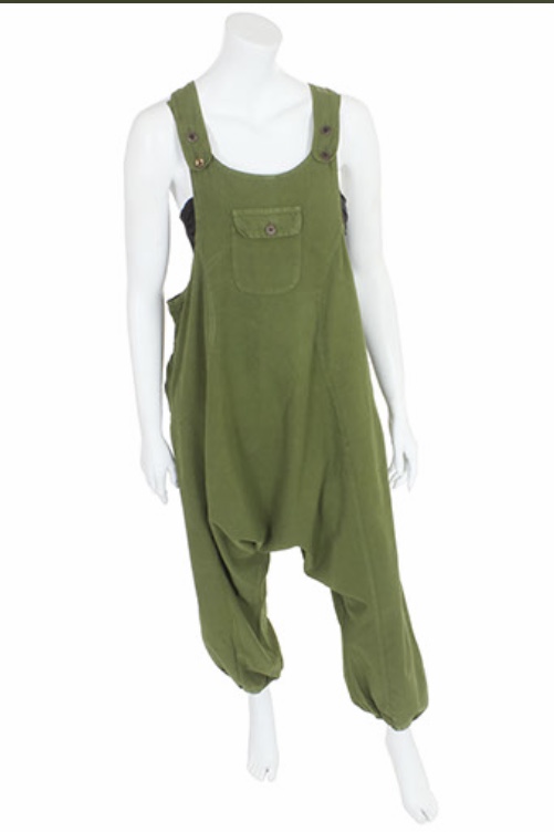 Kaki Green Cotton Plain Dungarees