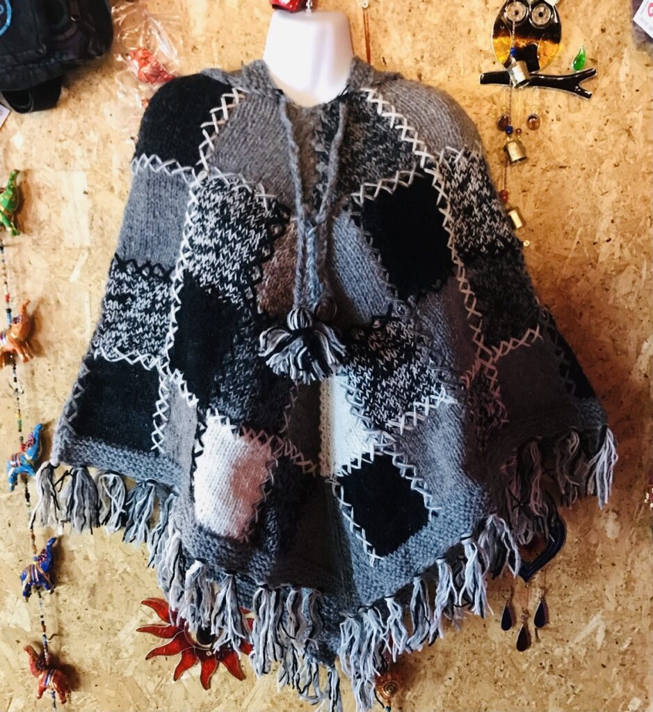 100% Wool Grey Multi Patchwork Poncho by Gringo