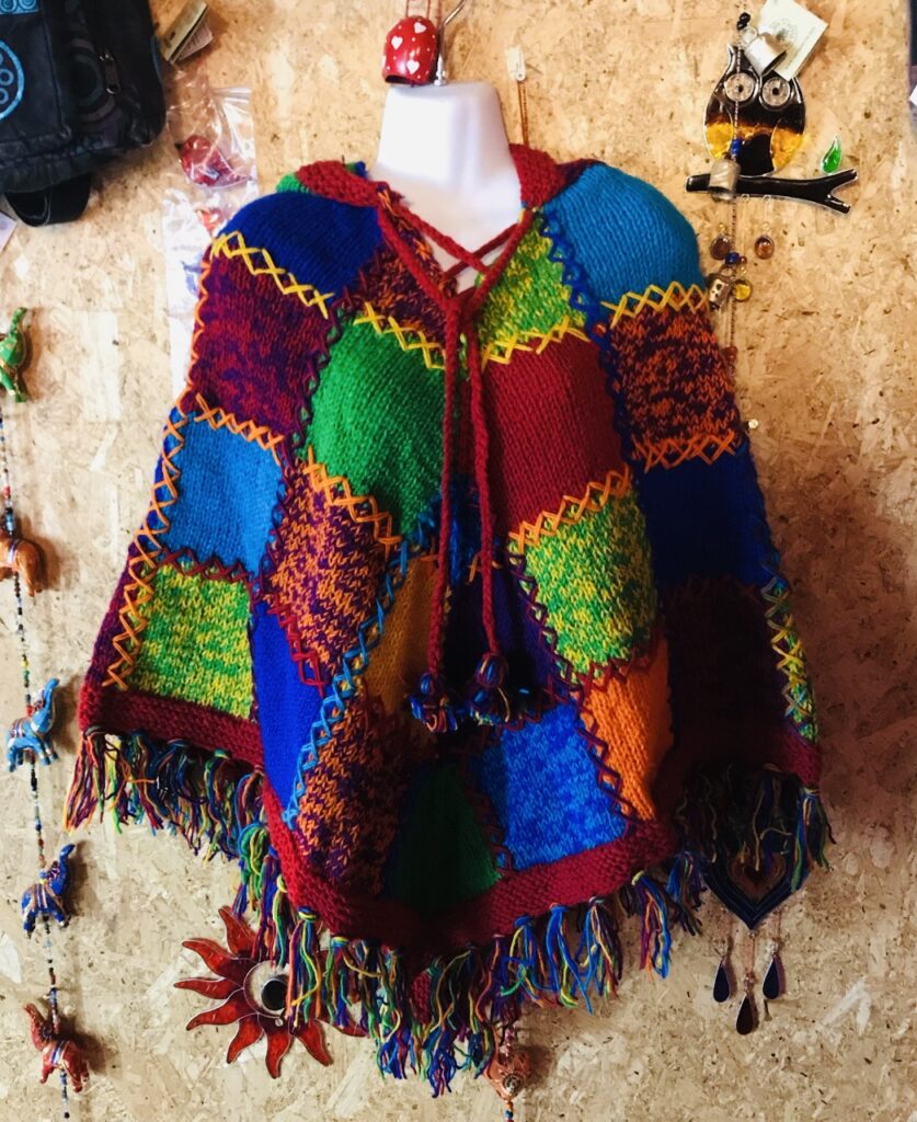 100% Wool Rainbow 🌈 Patchwork Poncho by Gringo