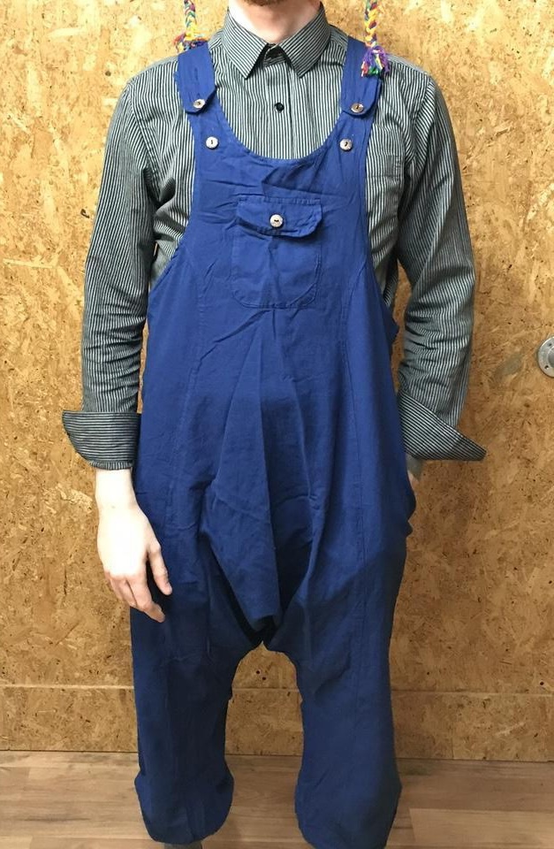 Navy Cotton Plain Harem Dungarees