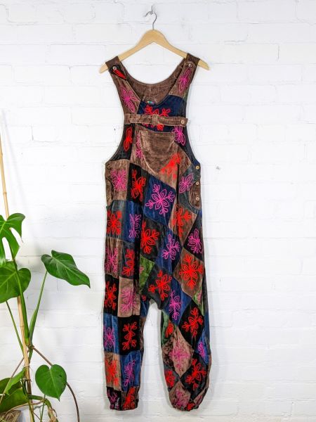 Cotton Velvet Patchwork Harem Style Dungarees by Gringo