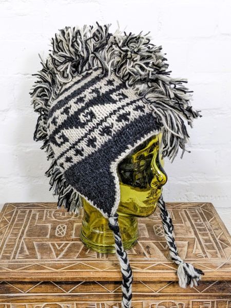 Black White Wool Mohawk Hat by Gringo