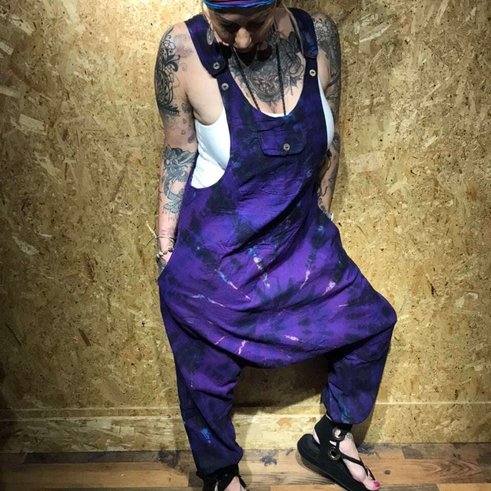 Cotton Purple Tie Dye Harem Dungarees image 4