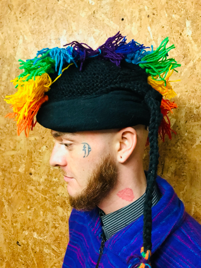 100% Wool Fleece Lined Rainbow Mohawk Hat image 1