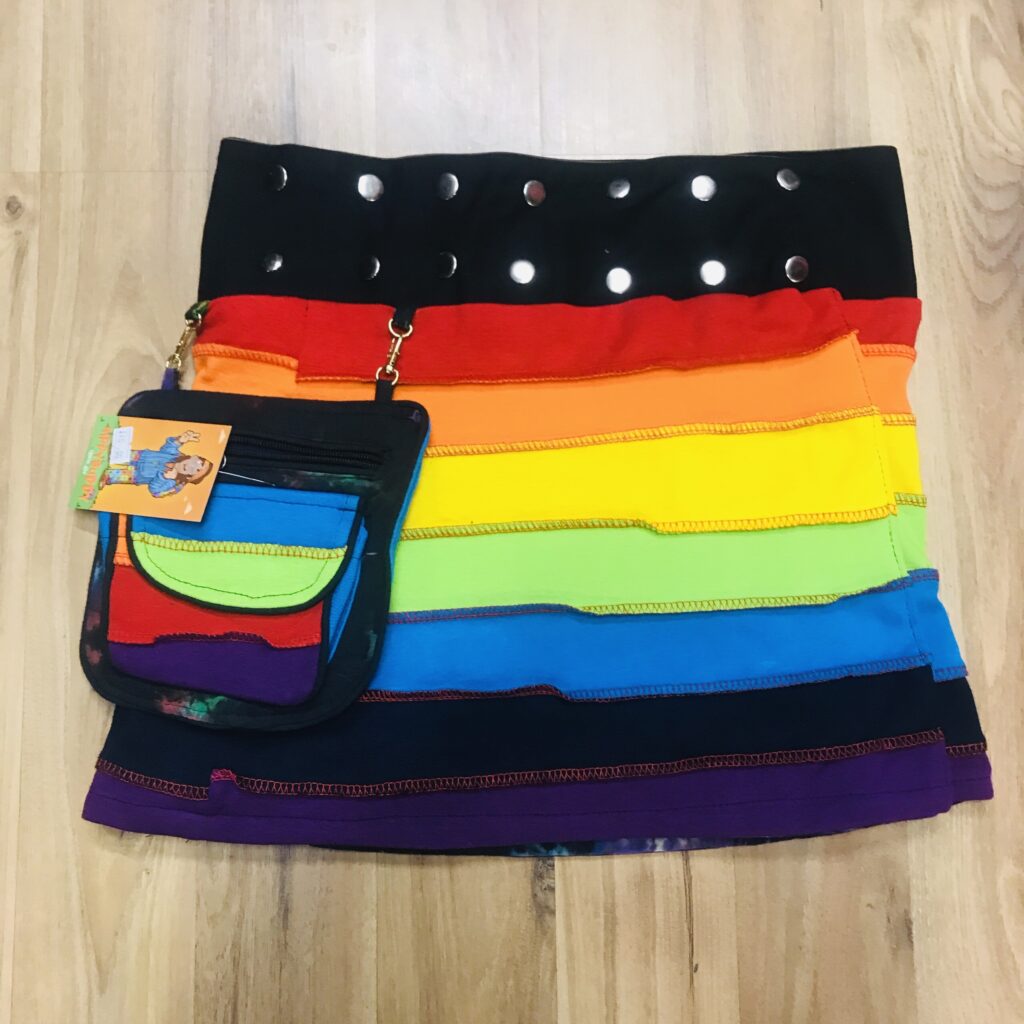 Nepalese Rainbow 🌈 Stripe Reversible Popper Wrap Short Skirt image 0