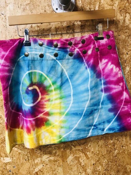 Rainbow Tie Dye Popper Fastening Short Wrap Skirt by Gringo image 0