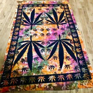 Tie Dye Ganja Leaf Double Bedcover-Wallhanging by Namaste image 0